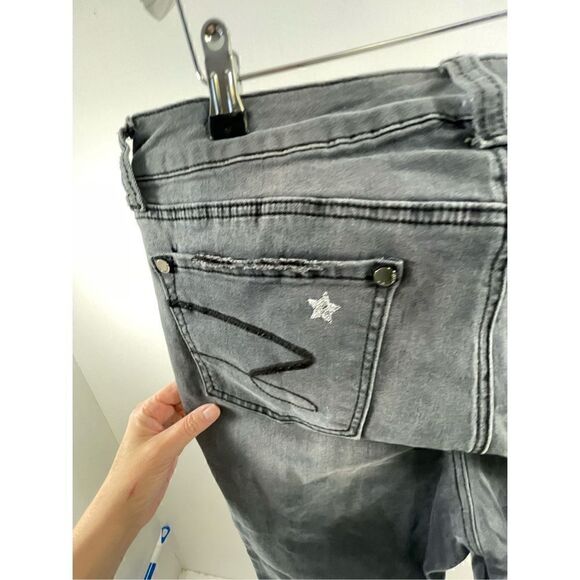 Seven 7 High Rise Ankle Skinny Black Distressed Sparkling Stars Jeans Size 12 - Picture 6 of 10